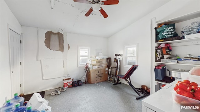 miscellaneous room featuring plenty of natural light and ceiling fan