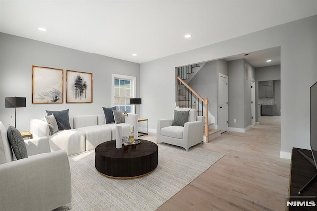 living room featuring light wood-type flooring