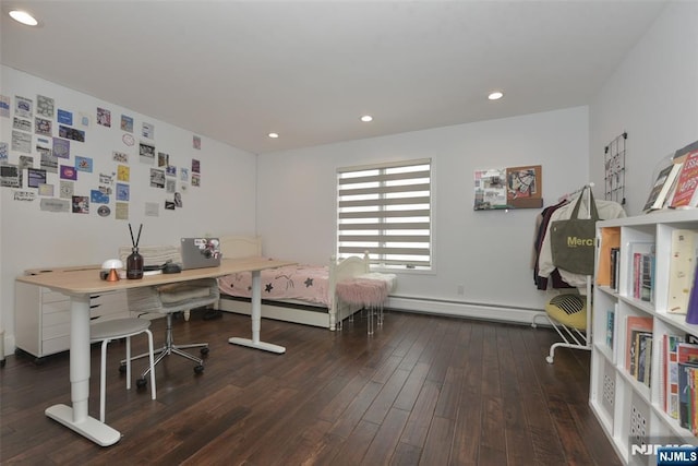 office area with dark wood-style floors and recessed lighting