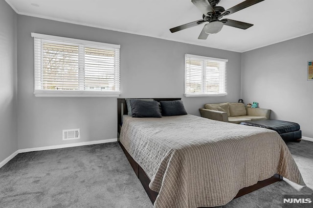 bedroom featuring carpet flooring and ceiling fan