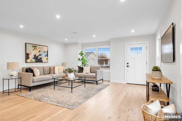 living room with light wood-type flooring