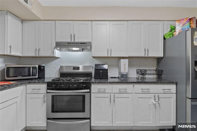 kitchen featuring white cabinetry and appliances with stainless steel finishes