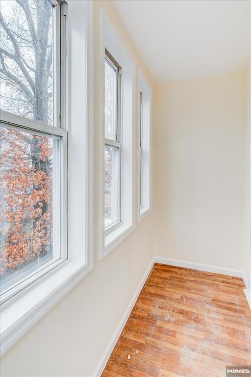 spare room featuring a wealth of natural light and light hardwood / wood-style flooring