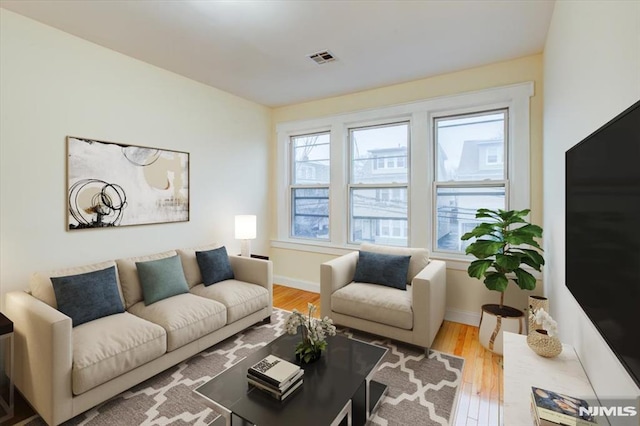 living room with light hardwood / wood-style flooring