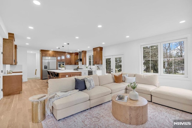 living room with light hardwood / wood-style floors