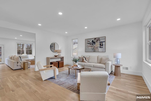 living room with light wood-type flooring