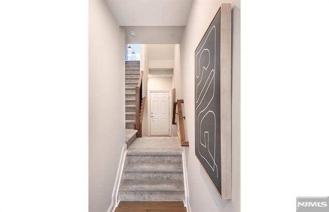 stairway featuring hardwood / wood-style flooring