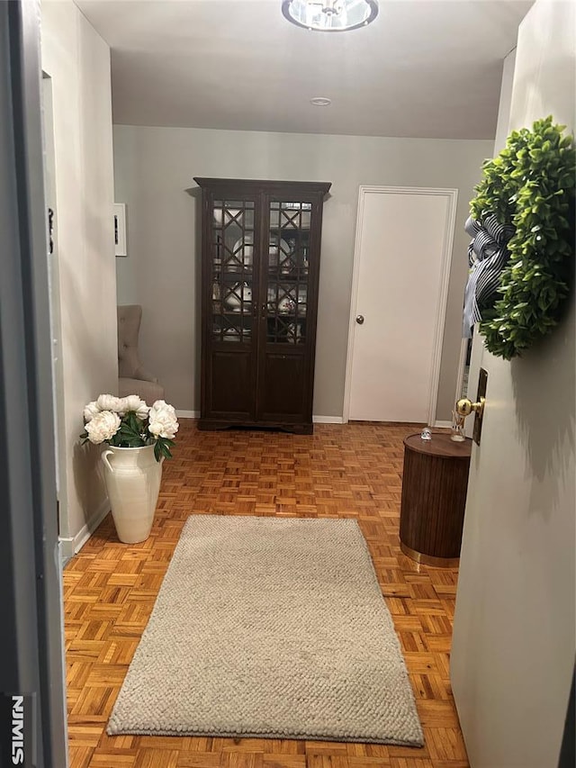 foyer entrance featuring light parquet floors