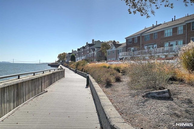 view of dock with a water view