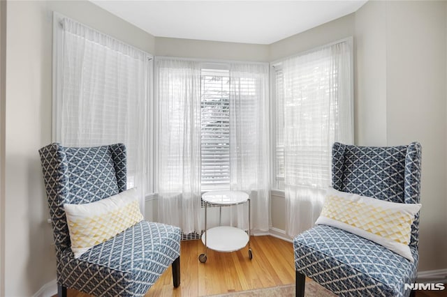 sitting room with wood-type flooring and a wealth of natural light