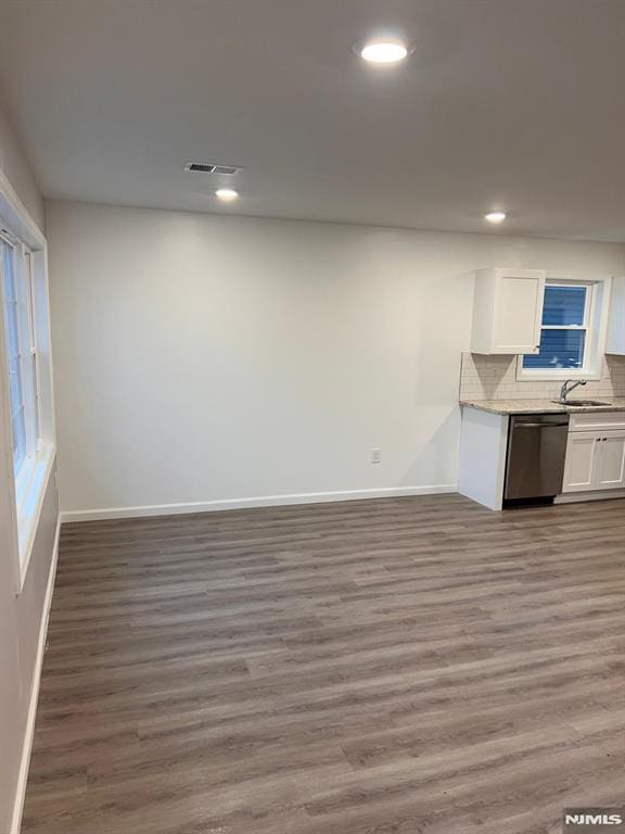 interior space with sink and dark hardwood / wood-style floors