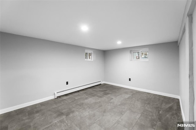 basement with baseboard heating