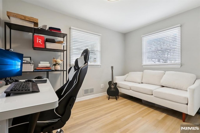 office with wood-type flooring