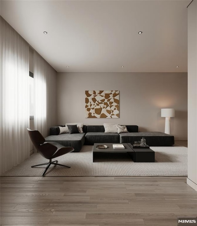 living room featuring light wood-type flooring