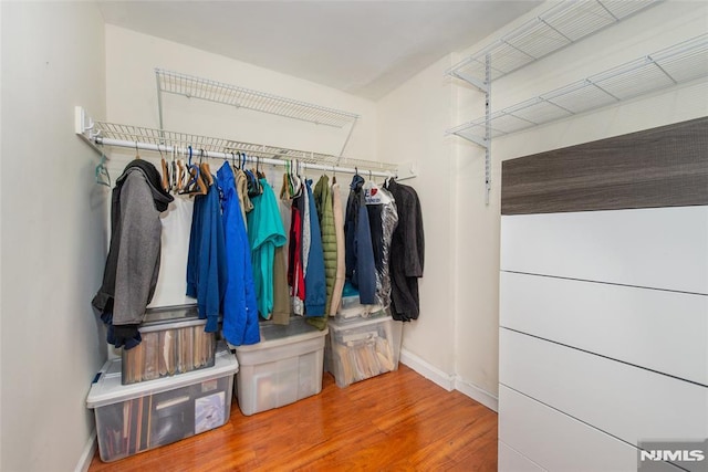 spacious closet with hardwood / wood-style flooring