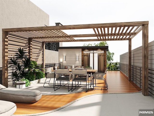 wooden terrace with a pergola