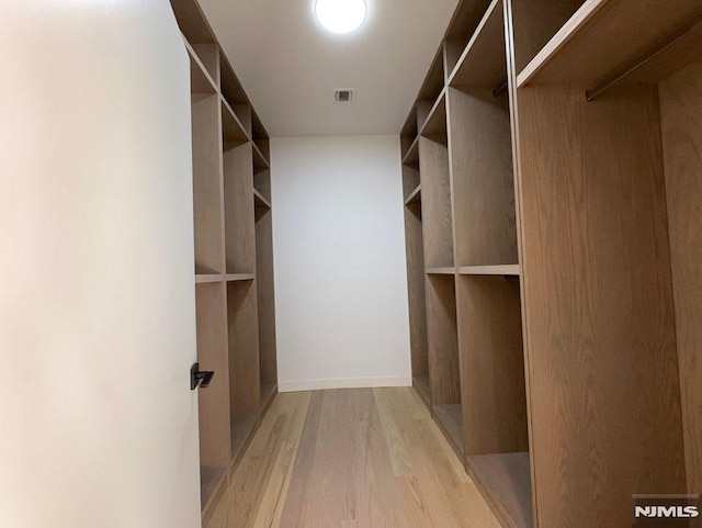 spacious closet with light hardwood / wood-style flooring