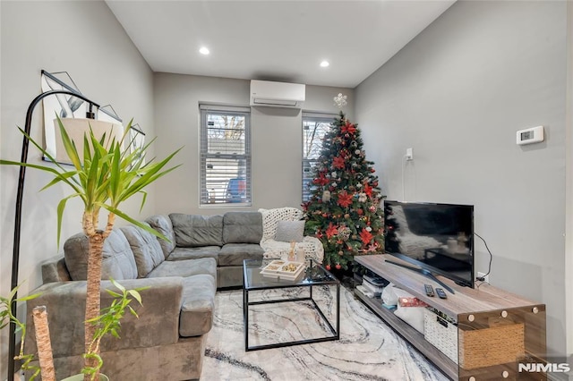 living room with a wall mounted air conditioner