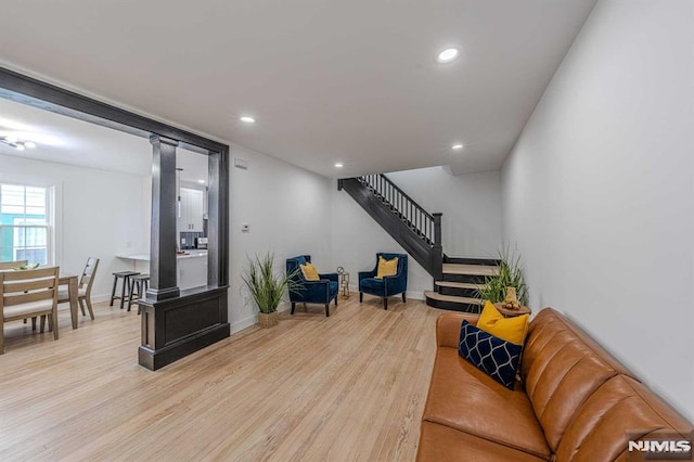 living room featuring light wood-type flooring