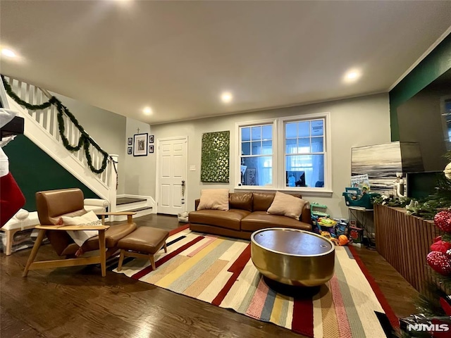 living room with hardwood / wood-style floors