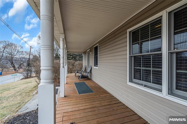 wooden deck with covered porch