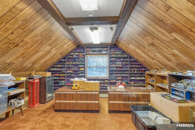 bonus room with vaulted ceiling and light carpet