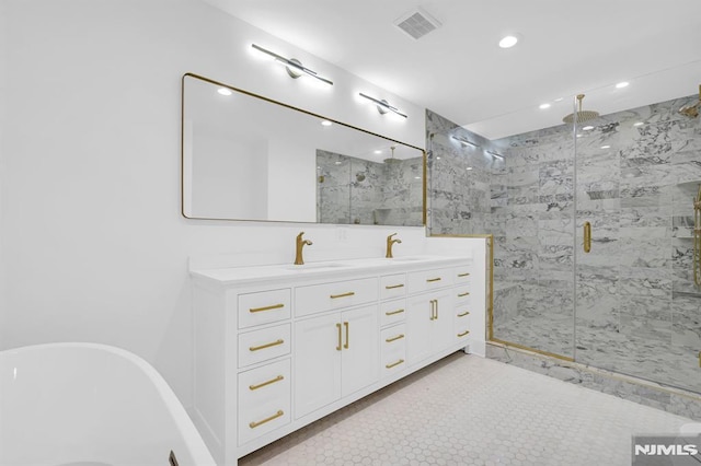 bathroom with vanity and walk in shower