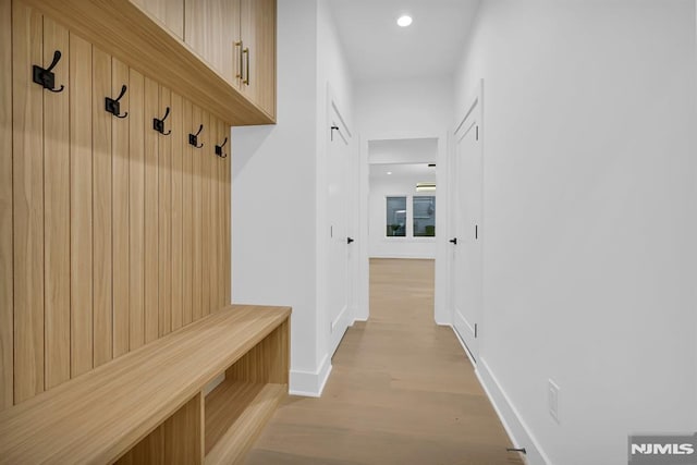 mudroom featuring light wood-type flooring