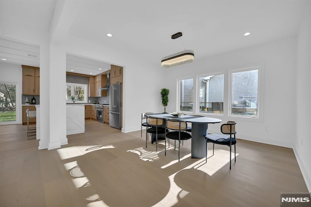 dining room with light wood-type flooring