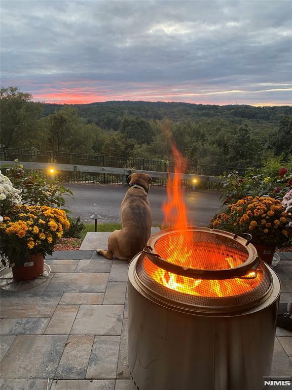 view of patio terrace at dusk