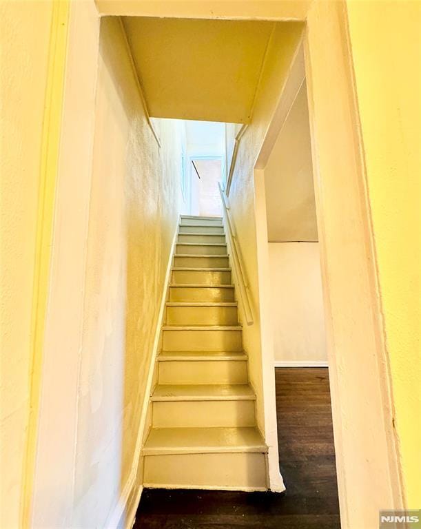 stairway featuring wood-type flooring