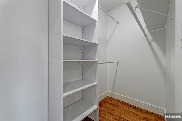 walk in closet with hardwood / wood-style floors