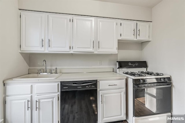 kitchen with white cabinets, dishwasher, and gas range oven