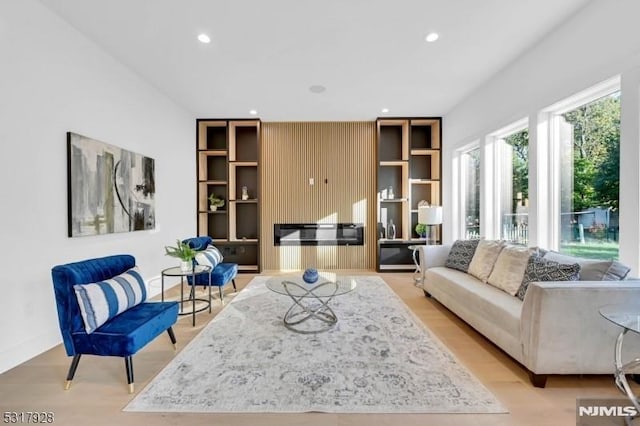 living room with light hardwood / wood-style flooring