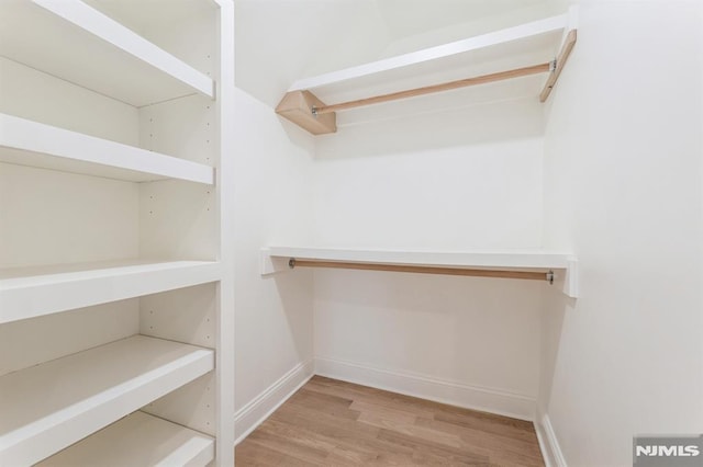 walk in closet with light wood-type flooring