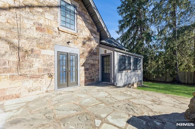 doorway to property with french doors and a patio