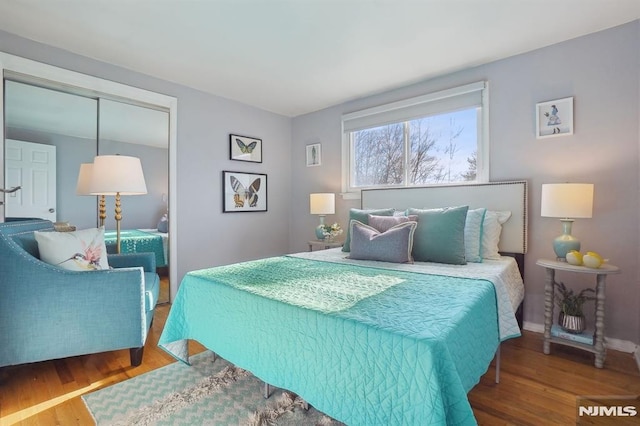 bedroom featuring hardwood / wood-style flooring and a closet