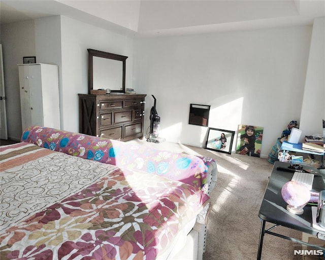 bedroom featuring light colored carpet