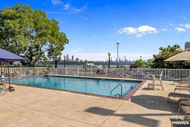 view of swimming pool with a patio