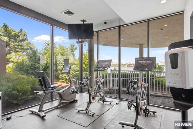 gym with a wall of windows and a wealth of natural light