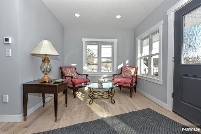 sitting room with a healthy amount of sunlight and light wood-type flooring