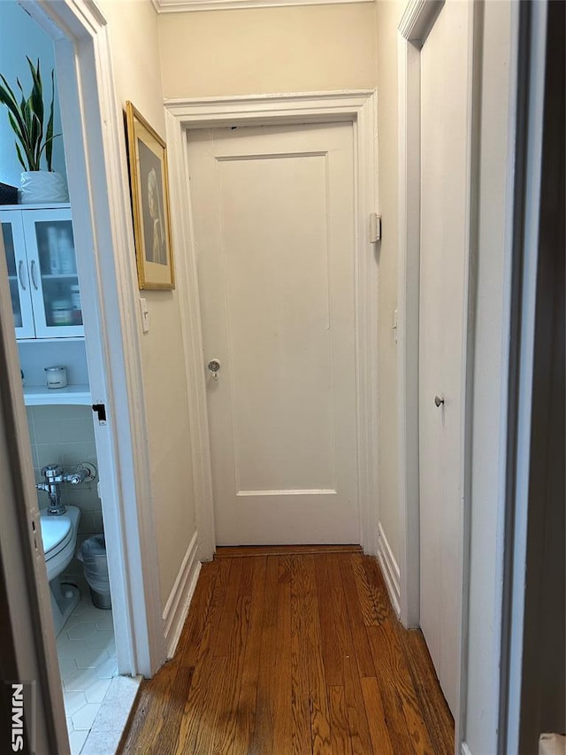 hall featuring dark hardwood / wood-style floors