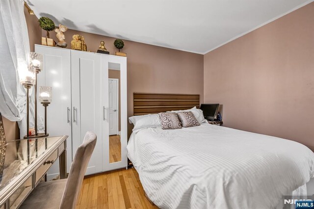 bedroom with light hardwood / wood-style floors