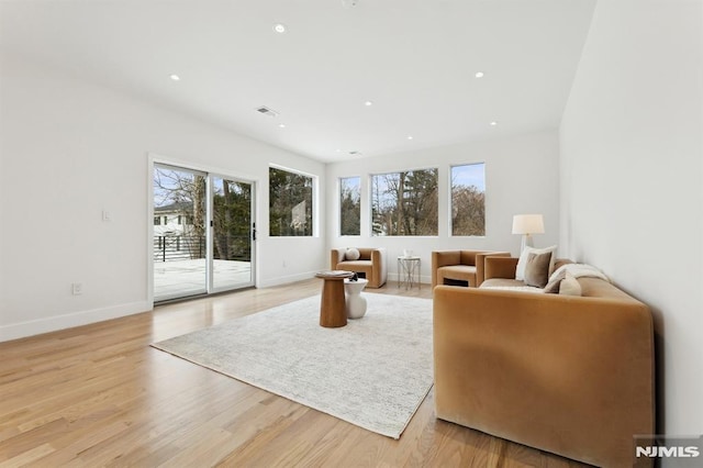 living room with light hardwood / wood-style floors