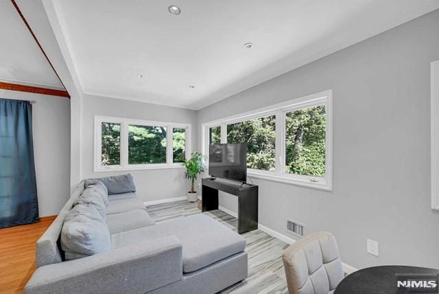 living room featuring light wood-type flooring