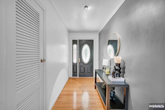 foyer entrance with light wood-type flooring