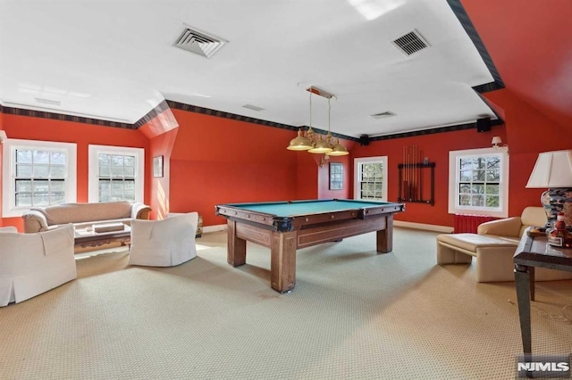 playroom with carpet and pool table