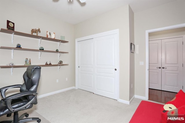 view of carpeted office space