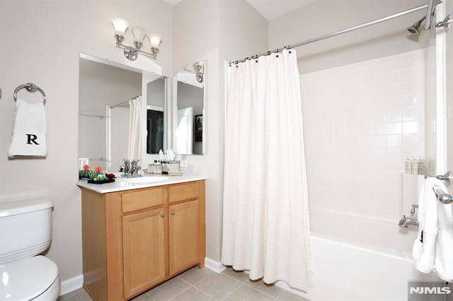 full bathroom with tile patterned floors, vanity, shower / bath combo, and toilet