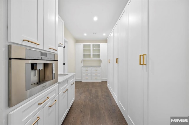 interior space with dark wood-type flooring